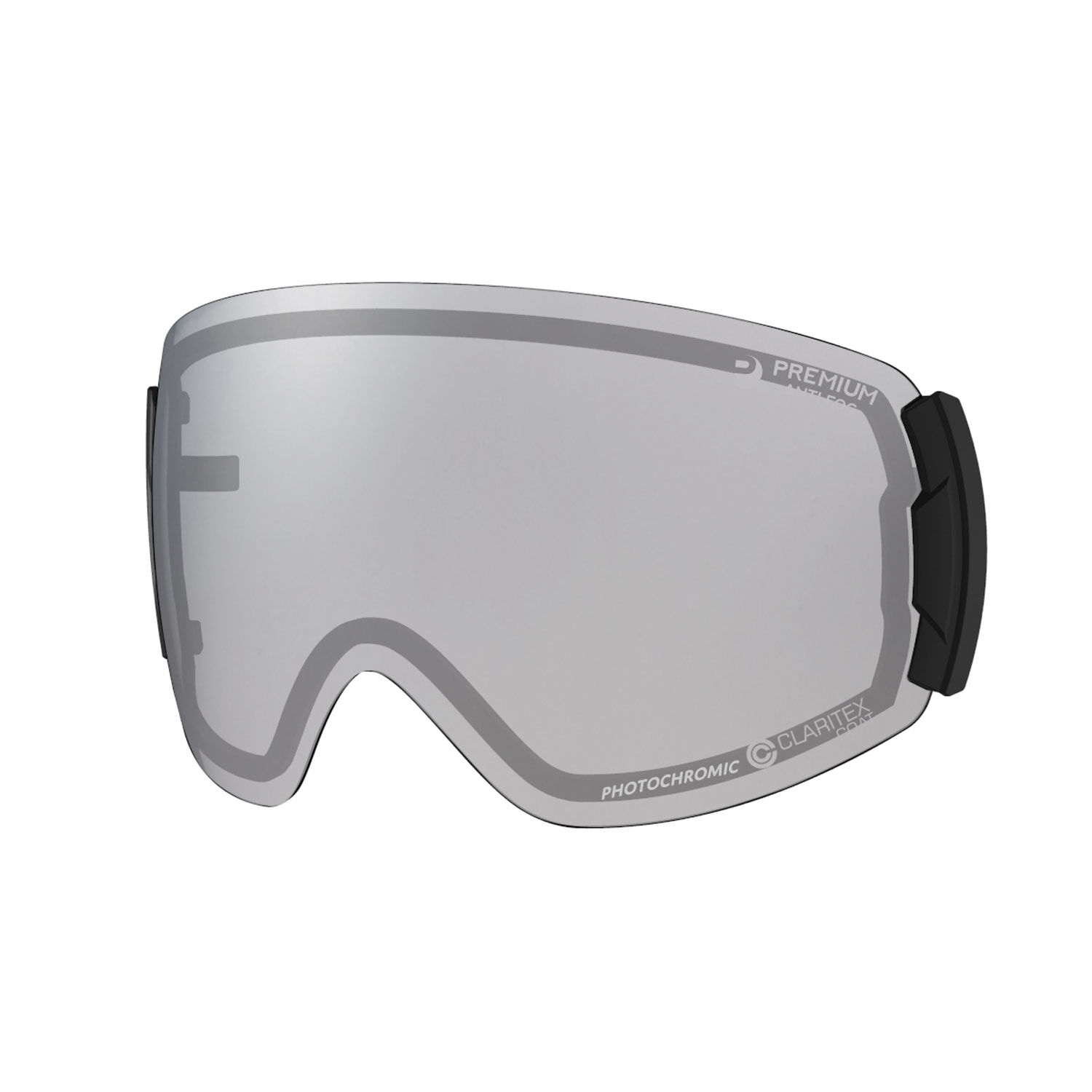 ULTRA浅灰色变色镜片，配以浅银色镜面，可以提升颠簸雪面的可见度，并 